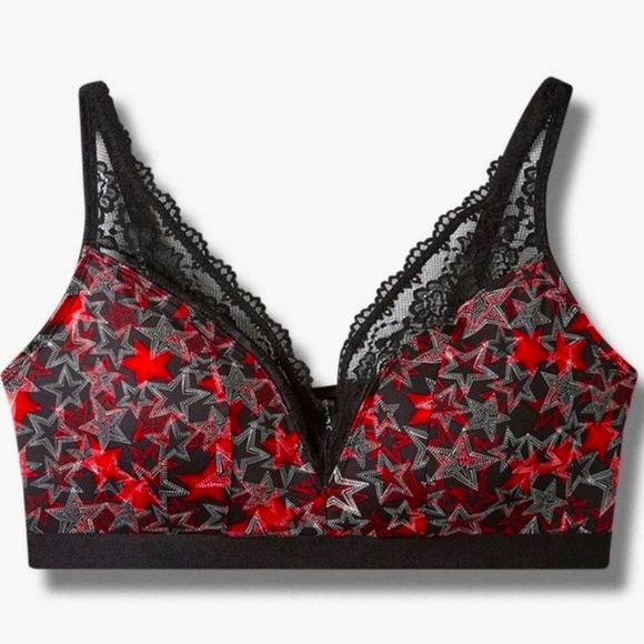 ❤NWT VINTAGE TORRID BRALETTE WIRE-FREE LIGHTLY LINED STARS PRINT MICROFIBER BRA - Picture 8 of 12